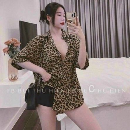 Áo sơ mi Beo phôm rộng tay ngắn sang chảnh