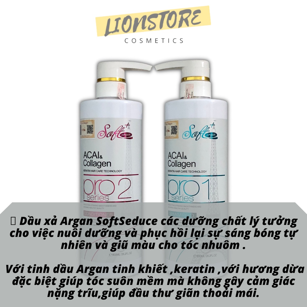 Cặp dầu gội xả collagen SOFT AGAN 800ml giúp tóc bóng mượt dưỡng sâu