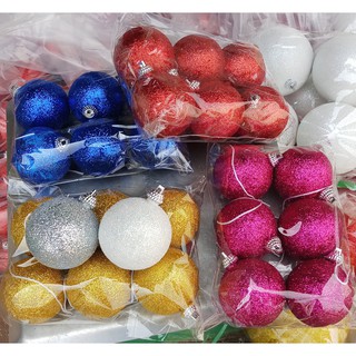 6 trái châu kim tuyến màu trang trí noel đường kính 6cm. NOELC6