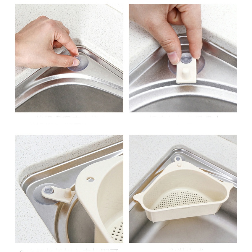 Kệ tam giác lọc rác, đựng đồ gắn bồn rửa bát đa năng