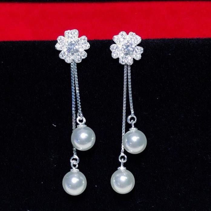 Bông tai nữ bạc thật dáng dài dự tiệc trẻ trung sang trọng chất liệu bạc ta cao cấp sáng đẹp ms05