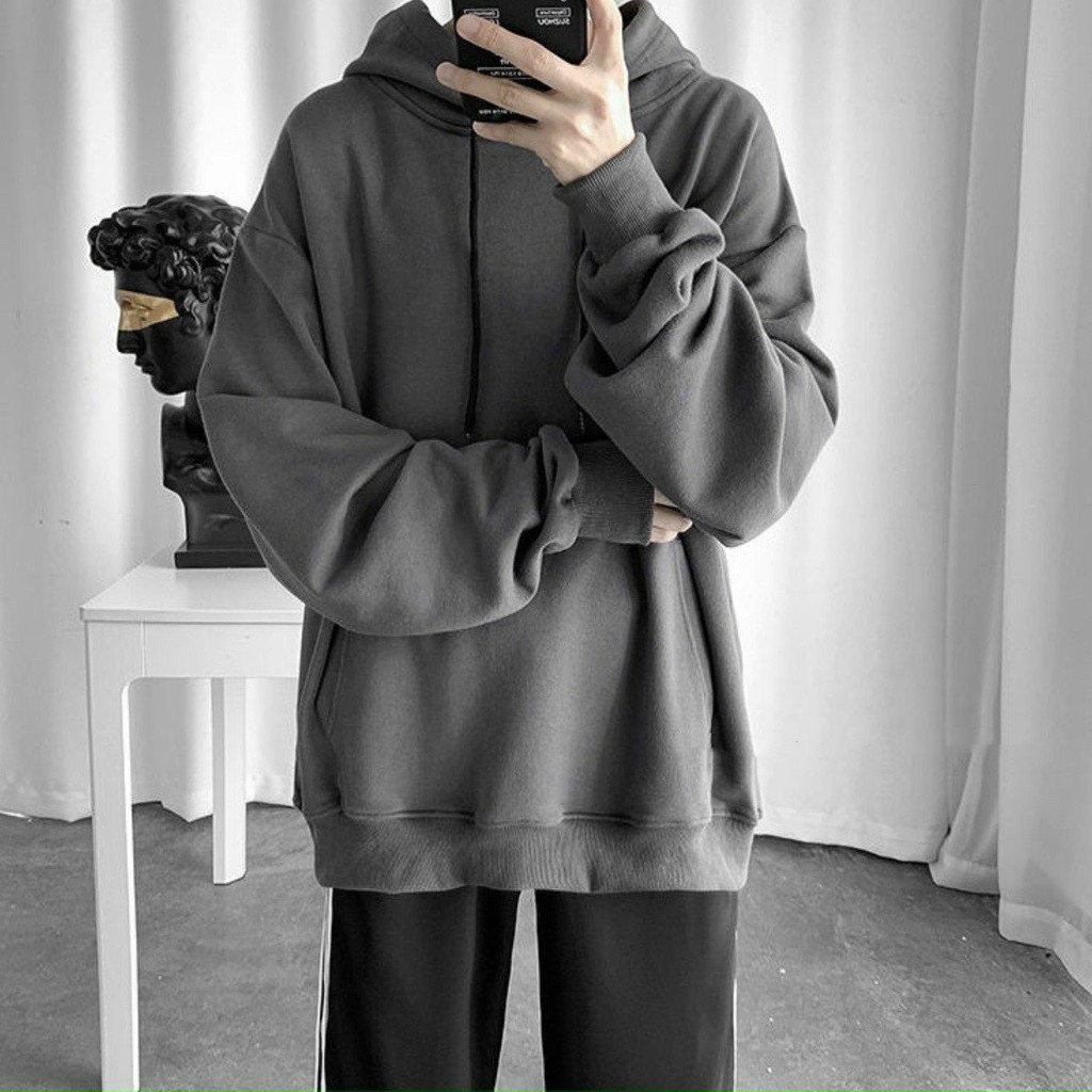 Áo hoodie trơn unisex nam nữ form rộng hai màu trắng đen chất nỉ bông | Tỉnh Lộ 10