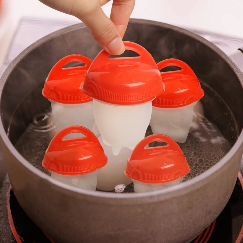 Khuôn Hấp Trứng/Làm Bánh Pancake Mini Bằng Silicone Cấp Thực Phẩm Chống Dính Có Nắp Cho Nhà Bếp