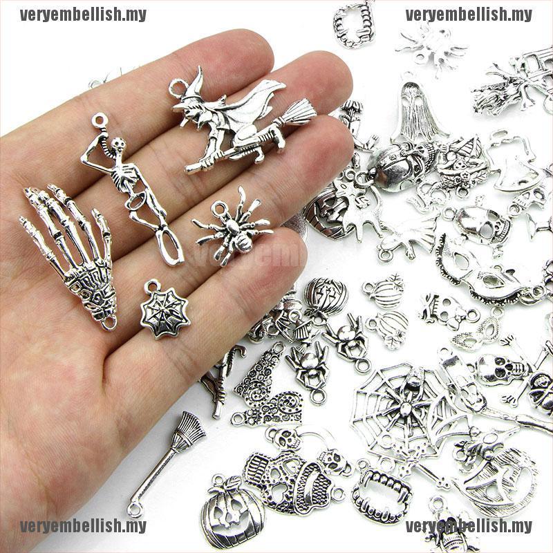 CHARMS Set 70 Mặt Dây Chuyền Bạc Phong Cách Halloween