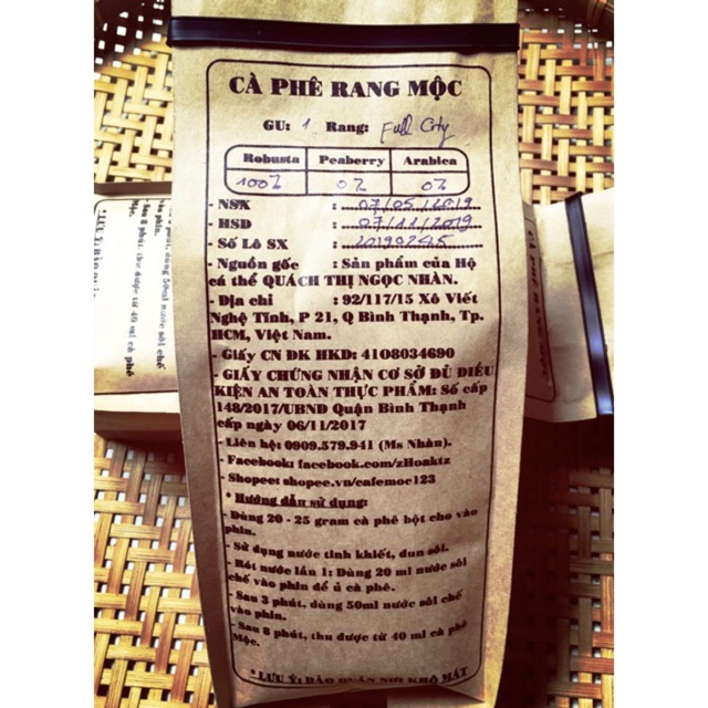500 GRAM CÀ PHÊ ROBUSTA 100% RANG MỘC - DÀNH CHO PHA PHIN/PHA MÁY.