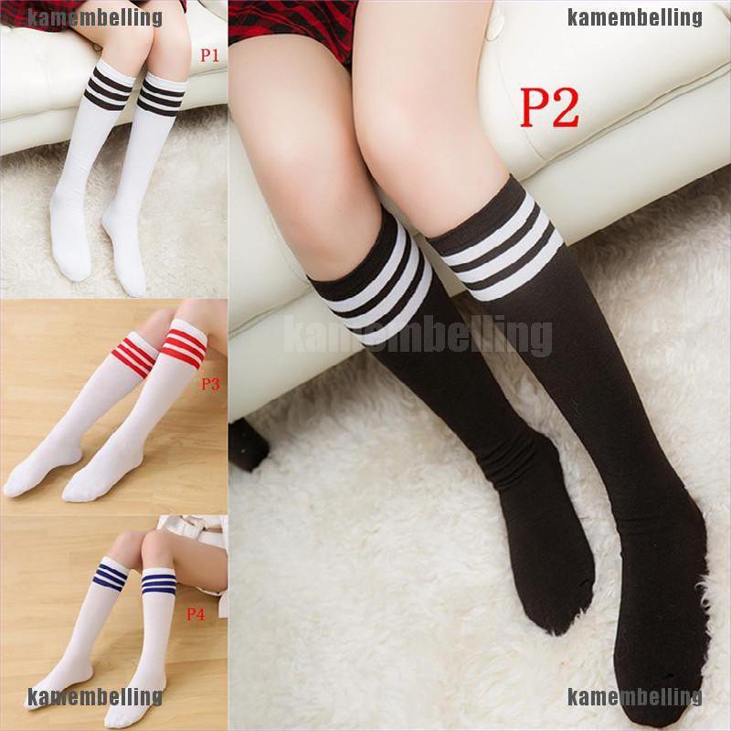 Vớ Cotton Cao Đến Đầu Gối 3 Đường Kẻ Sọc Màu Trơn Dành Cho Nữ Chơi Bóng Đá