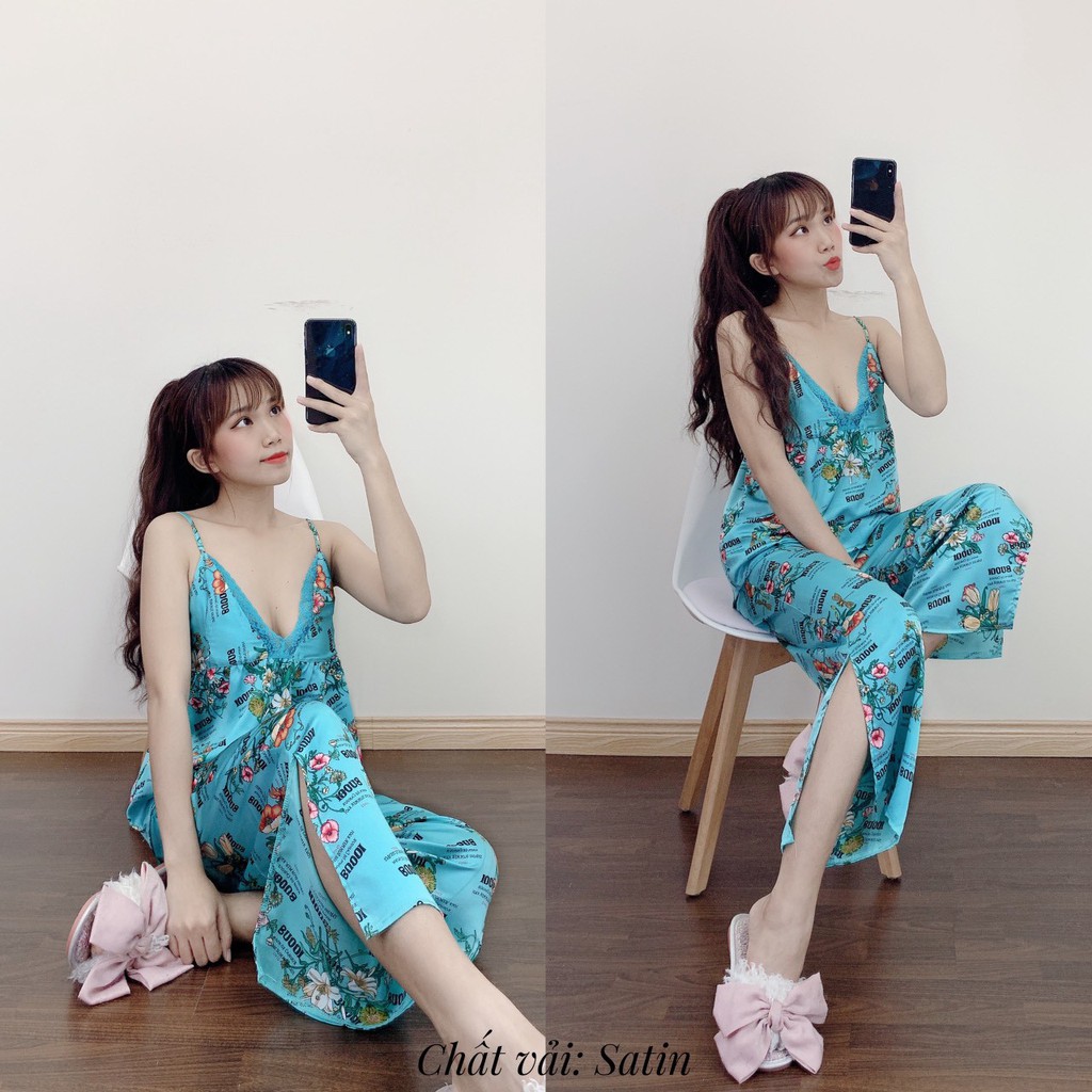 Đồ Mặc Nhà Nữ Pijama Lụa Quảng Châu 2 Dây Quần Dài Loại 1 | BigBuy360 - bigbuy360.vn