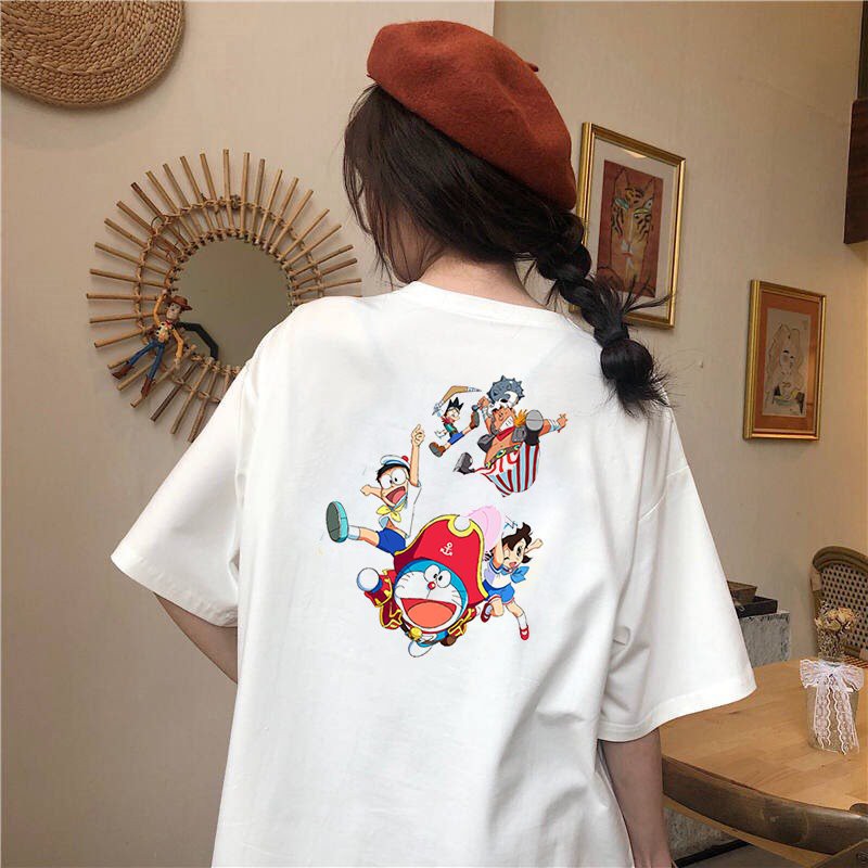 Áo thun tay lỡ nữ form rộng mèo máy dễ thương form rộng vải dày mịn 2020T1821