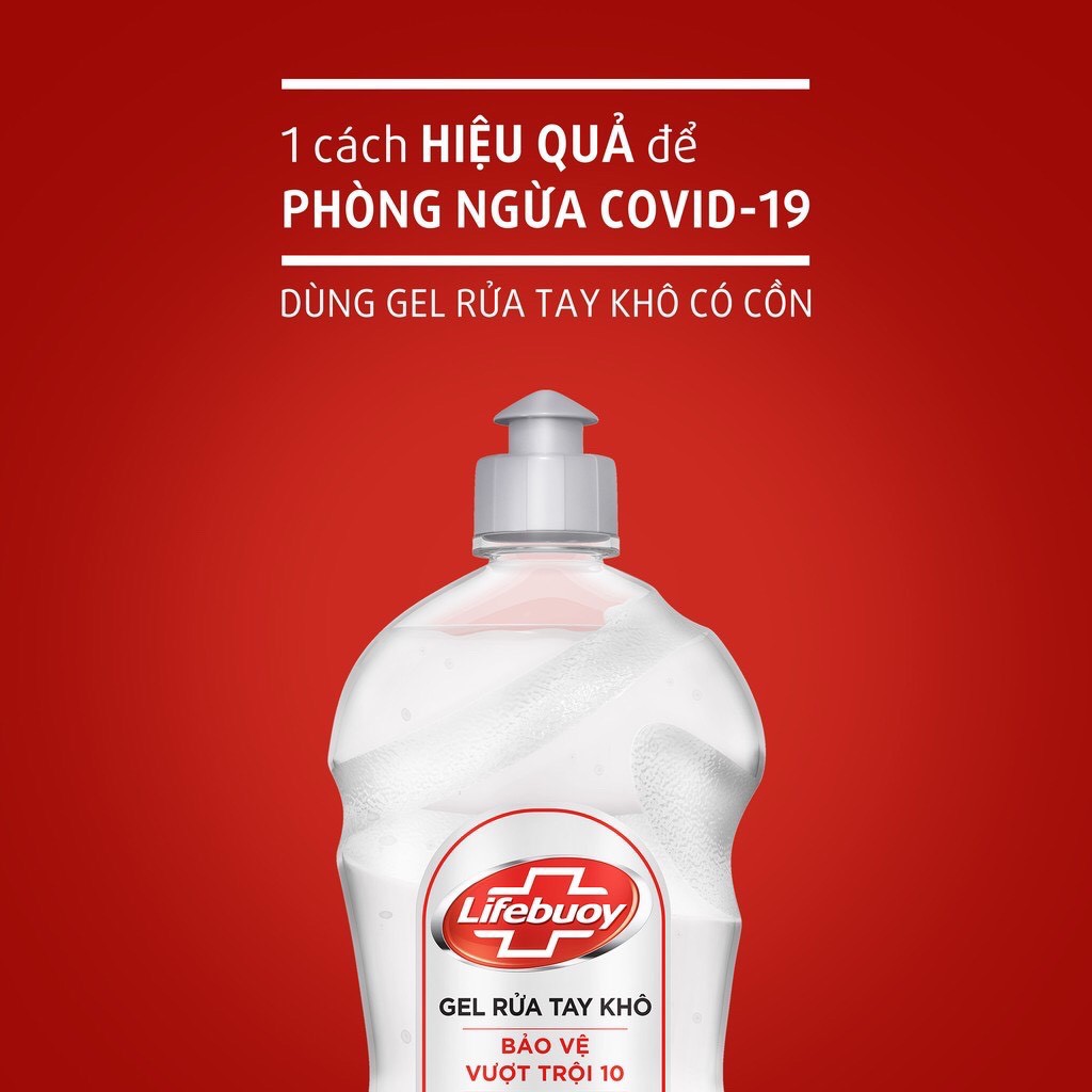 Gel rửa tay khô sạch siêu nhanh Lifebuoy Bảo Vệ Vượt Trội 10 (Chai nắp bạc 500ml)