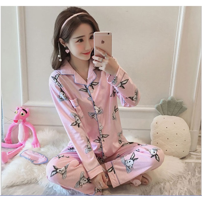 Bộ đồ ngủ Pijama dài tay mặc sau sinh rất tiện lợi