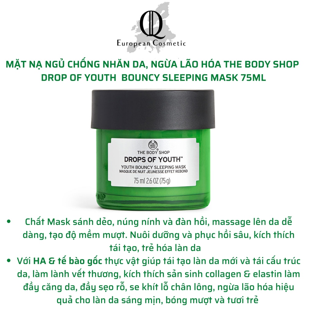 Mặt nạ ngủ chống nhăn lão hóa da the body shop drops of youth bouncy sleeping mask 75ml