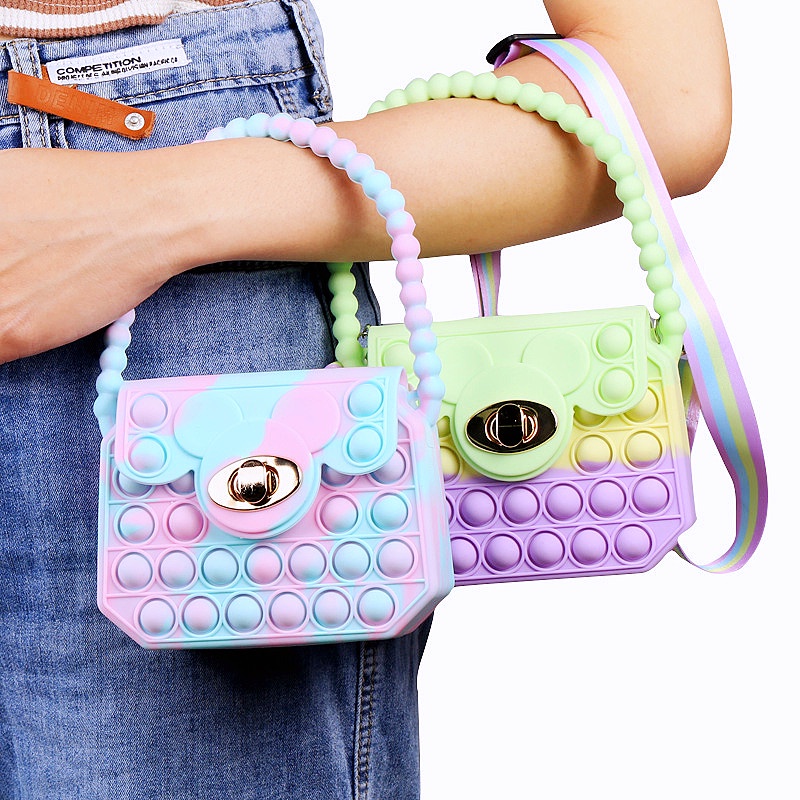 Pop It Túi Xách Đeo Chéo Vai Bằng Silicon Bong Bóng Giảm Căng Thẳng Cho Bé Gái