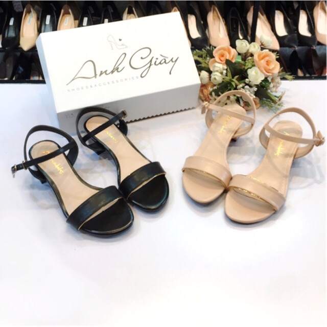 Sd55 - Sandal quai ngang da lì gót trụ 3f hàng VNXK cực xinh( ảnh thật, kèm video)