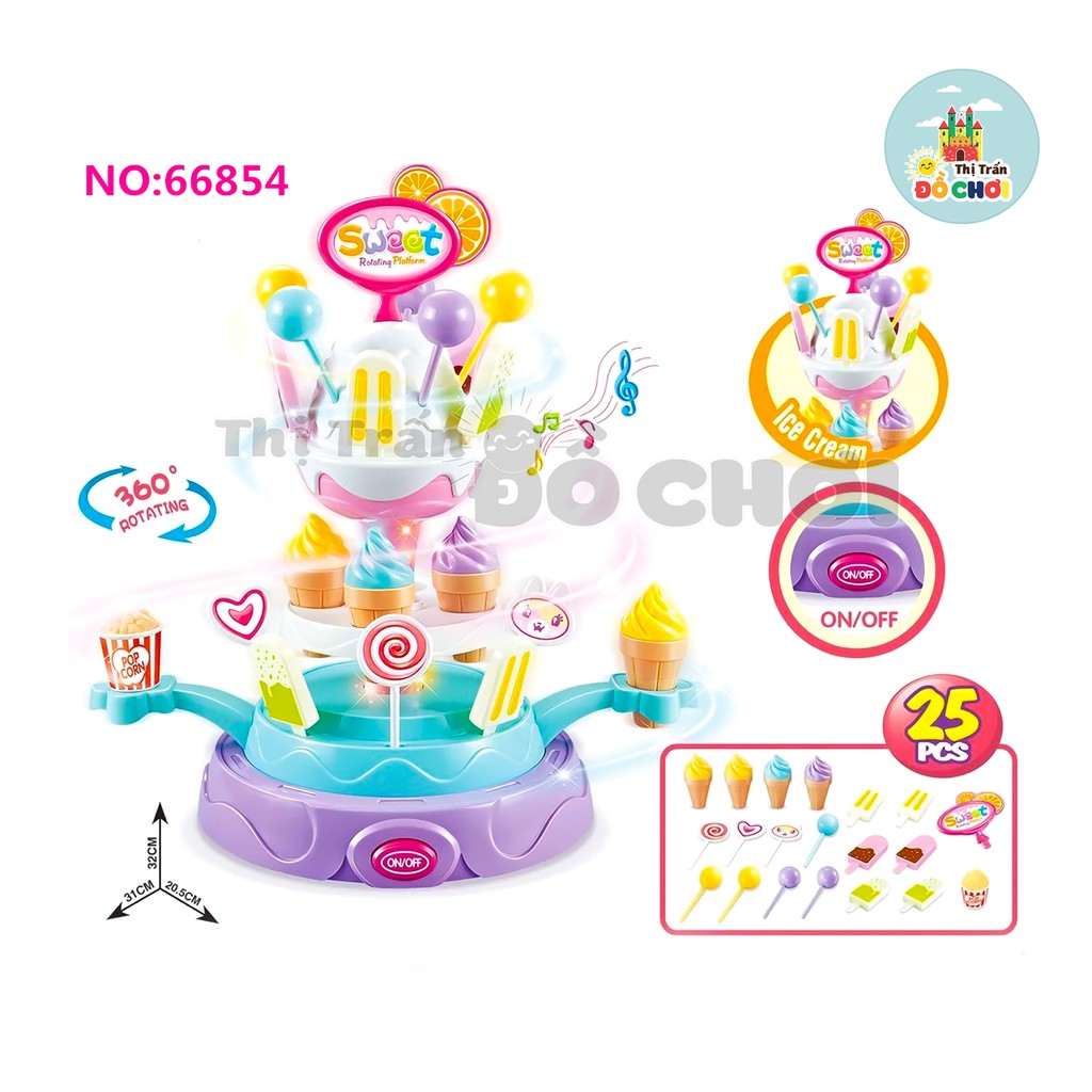 Bộ đồ chơi nấu ăn nhà bếp cho bé gái mẫu  đồ chơi quầy bán kem có trục xoay 360 độ, có nhạc đèn cho bé 668-54