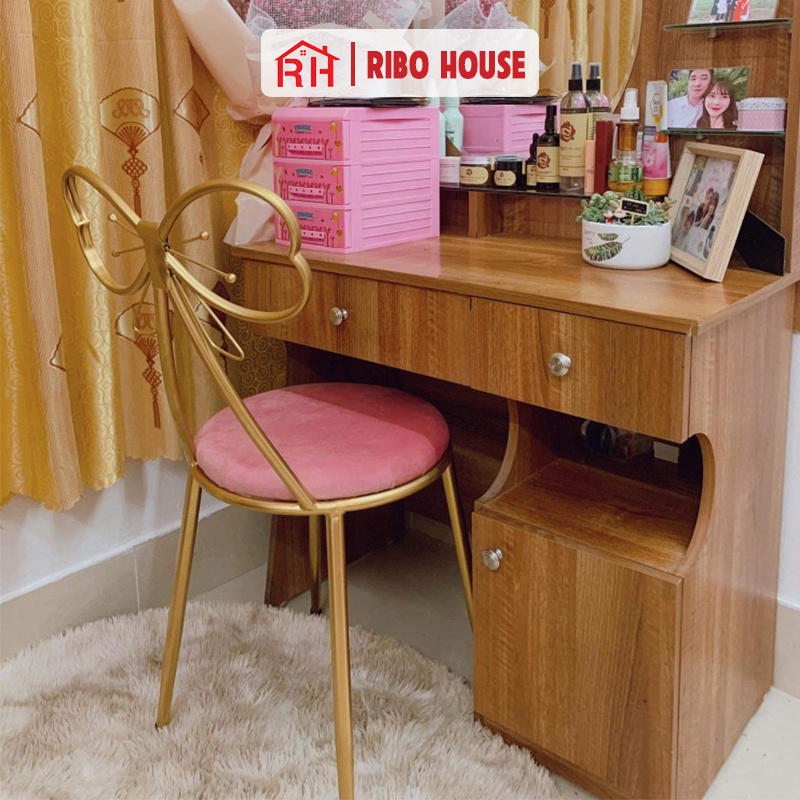 Ghế nơ RIBO HOUSE đệm vải nhung nỉ, ghế trang điểm trang trí phòng ngủ phòng khách decor quán cà phê nails spa RIBO40