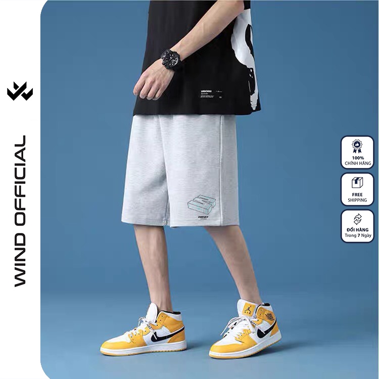 Quần short thun nam nữ WIND unisex ống rộng WIND 3D đùi lửng ngố thời trang mặc nhà
