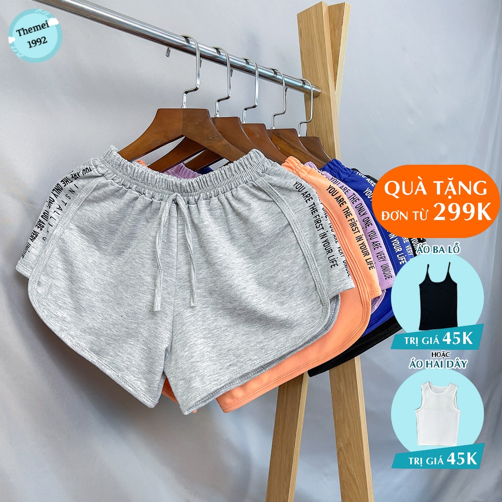 Quần đùi short nữ THE MEI 1992 cao cấp - Quần sooc nữ Umi thể thao nhiều màu viền in chữ bắt mắt