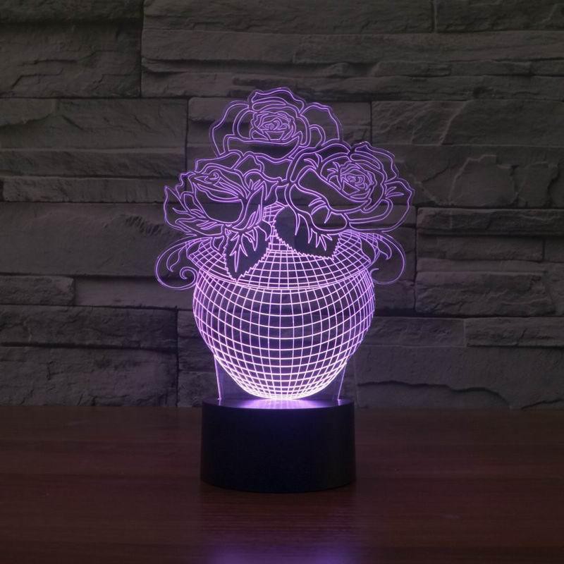 Đèn LED mica 3D 7 màu - Bình hoa