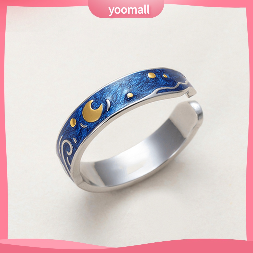Yomall♡ Nhẫn Hở Hình Mặt Trăng Tráng Men Thời Trang Cho Nam Nữ