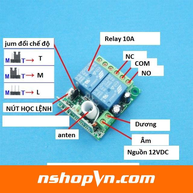 Bộ điều khiển Relay 2 kênh học lệnh 315Mhz 12VDC