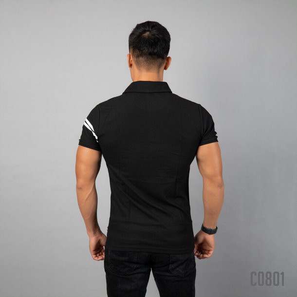 Áo ngắn tay có cổ - Áo polo 3 vạch trắng ngực cao cấp Gym Max c0801