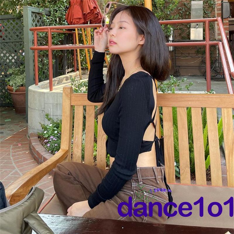 Áo tay dài cổ chữ V khoét sâu hở rốn và lưng phối dây băng quyến rũ cho nữ