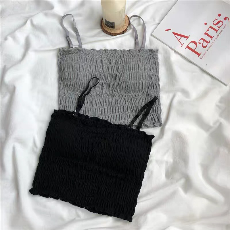 Áo bra nữ nhún - Áo croptop dáng lửng hai dây tiểu thư mỏng mịn nhẹ nhàng Cavera B6843