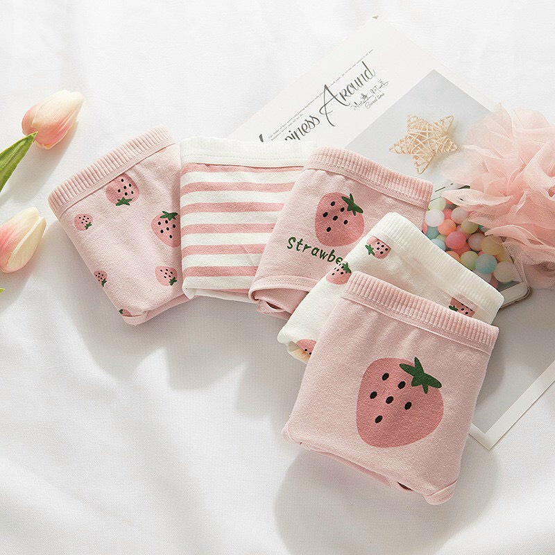 Combo 5 Quần Lót Nữ Cotton Cute Dễ Thương Hình Dâu hồng Siêu Hot