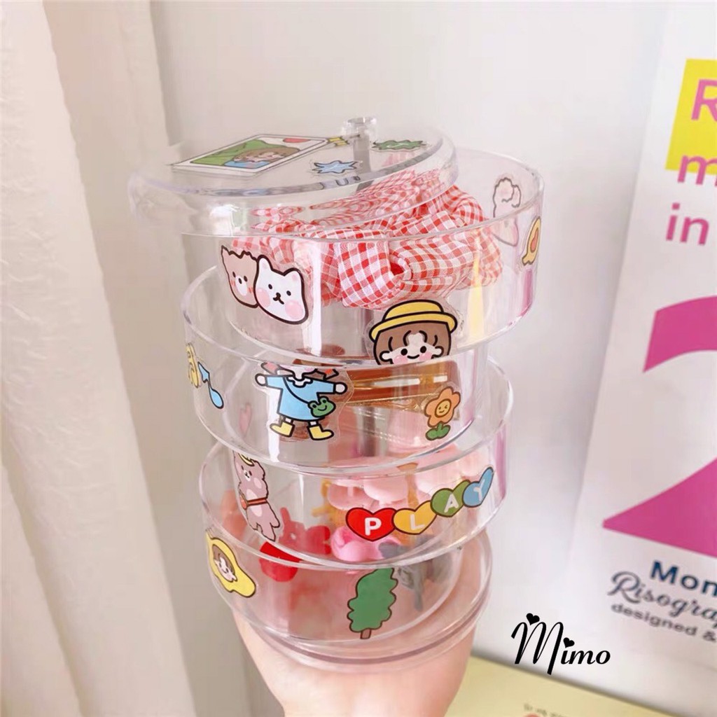 Hộp trong suốt để bàn cao cấp 2 lớp dùng đựng trang sức, đồ cá nhân, dụng cụ trang điểm nhiều tầng xoay độc đáo