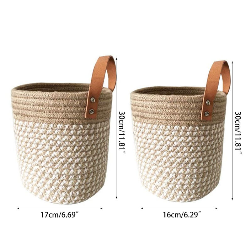 Chậu Hoa Dạng Treo Bằng Vải Bện Tay Cầm Bằng Da Đựng Đồ Chơi Khi Đi Dã Ngoại