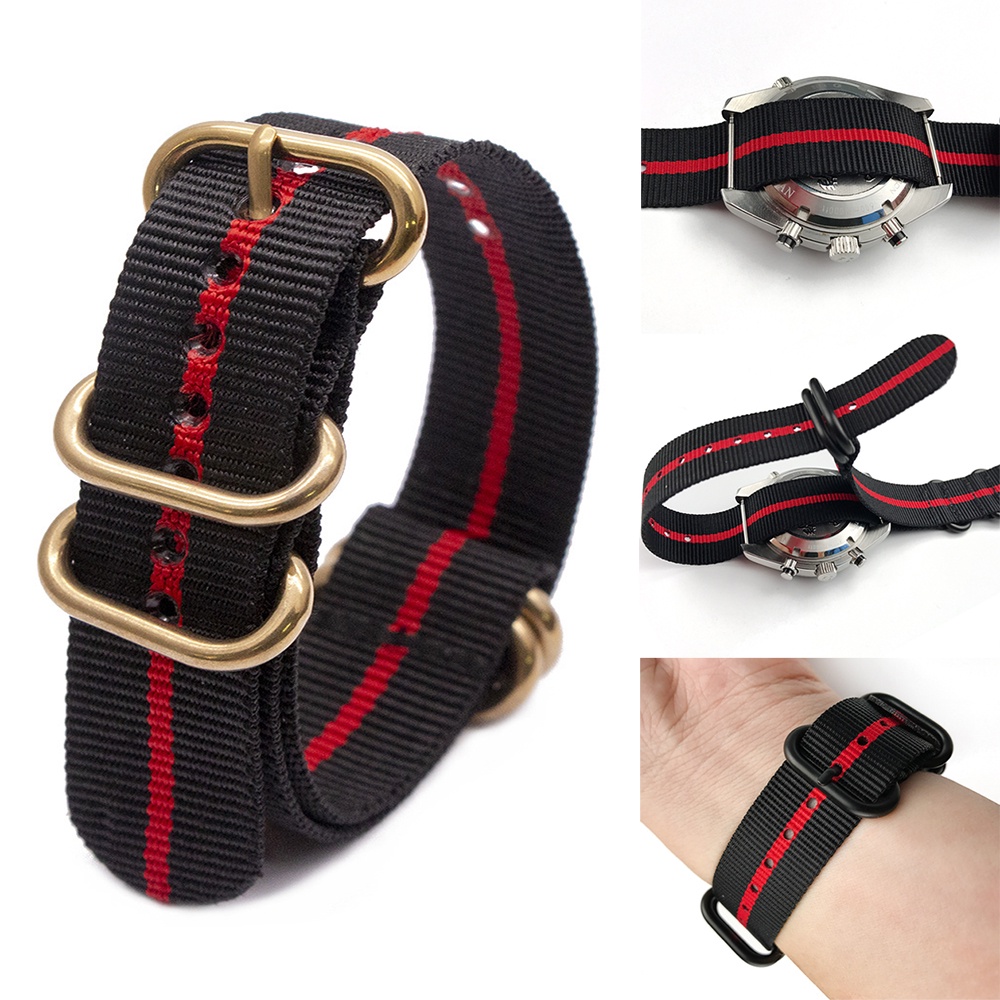 Dây Đeo Đồng Hồ Bằng Nilon Nhiều Màu Sắc Khóa Vàng 24MM Phong Cách Quân Đội Cho Nam