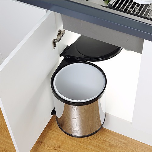 Thùng đựng rác inox tròn gắn cánh tủ bếp