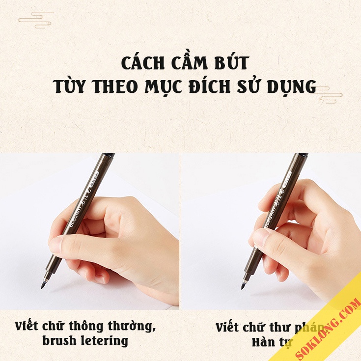 Bút lông đầu cọ Baoke viết chữ brush letering nét thanh nét đậm, thư pháp B27