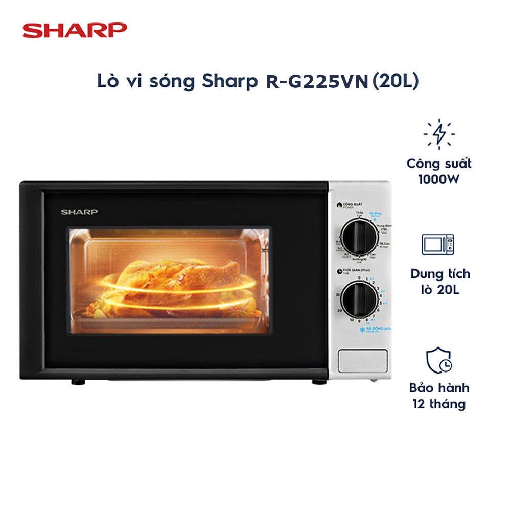 Lò vi sóng có nướng Sharp R-G225VN-BK dung tích 20 lít, bảo hành 12 tháng