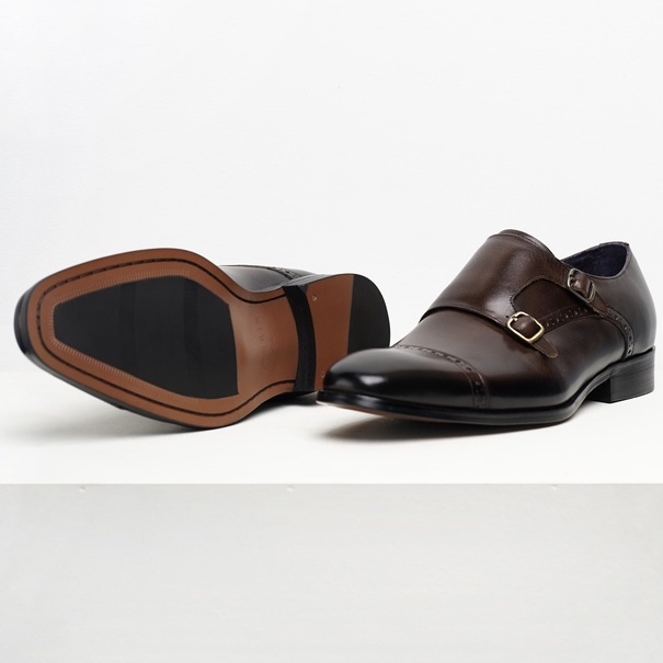 Giày tây công sở nam màu nâu Rasho Monk Strap, giày văn phòng da thật TONKIN