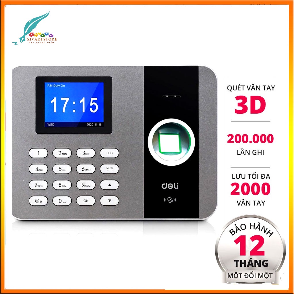 Máy Chấm Công Quét Vân Tay Deli- Độ Chính Xác Cao, Kết Nối USB - Dung Lượng Lưu Trữ Cao - E3747PRO