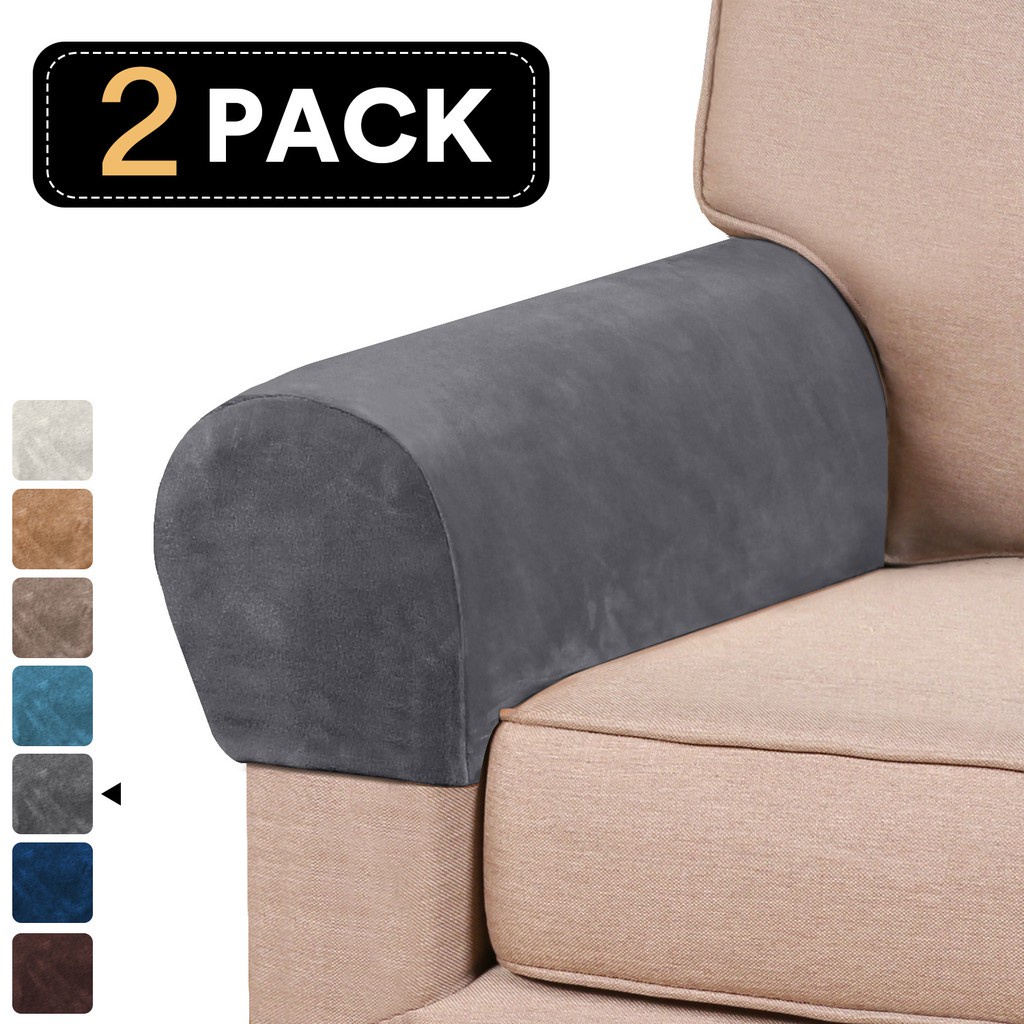 Bộ 2 vỏ bọc tay vịn ghế sofa bằng vải nhung co giãn trang trí nội thất nhà cửa