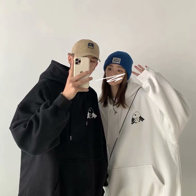 Áo hoodie dáng rộng in họa tiết hoạt hình phong cách Hàn Quốc thời trang mùa đông cho nam và nữ 2 màu size M-5XL