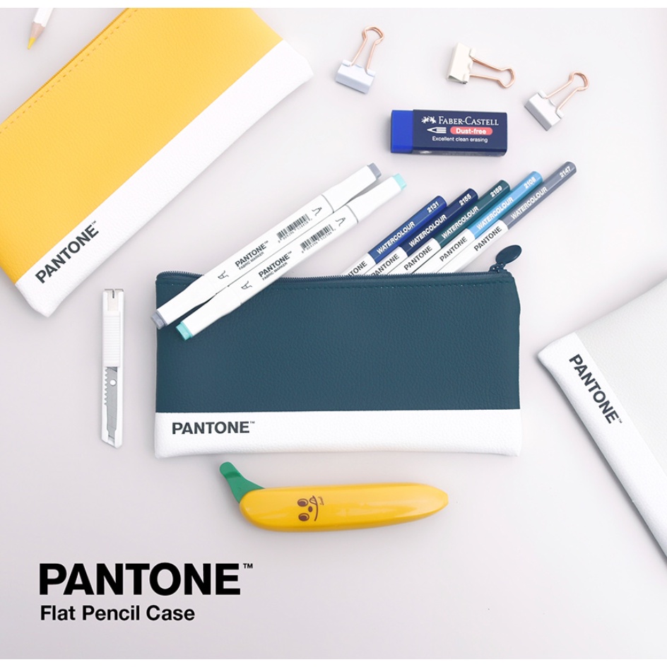 PANTONE FLACT PENCIL CASE 3 MÀU Túi da giả Hộp đựng bút Thiết bị trường học Văn phòng phẩm Đồ dùng văn phòng