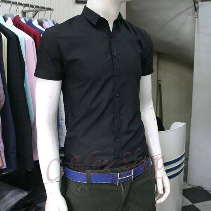 [Mã FAMAYMA2 giảm 10K đơn 50K] Áosơ Mi Nam ngắn tay cotton lụa màu đen [Thời Trang Nam] Siêu Sale | BigBuy360 - bigbuy360.vn