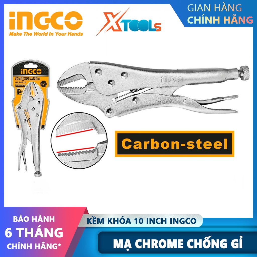 Kìm bấm hàm INGCO HSJP0110 | kiềm chết size 10inch dùng chất liệu thép Cr-V, mạ Niken 30/T, kìm được sử dụng để cắt, kẹp