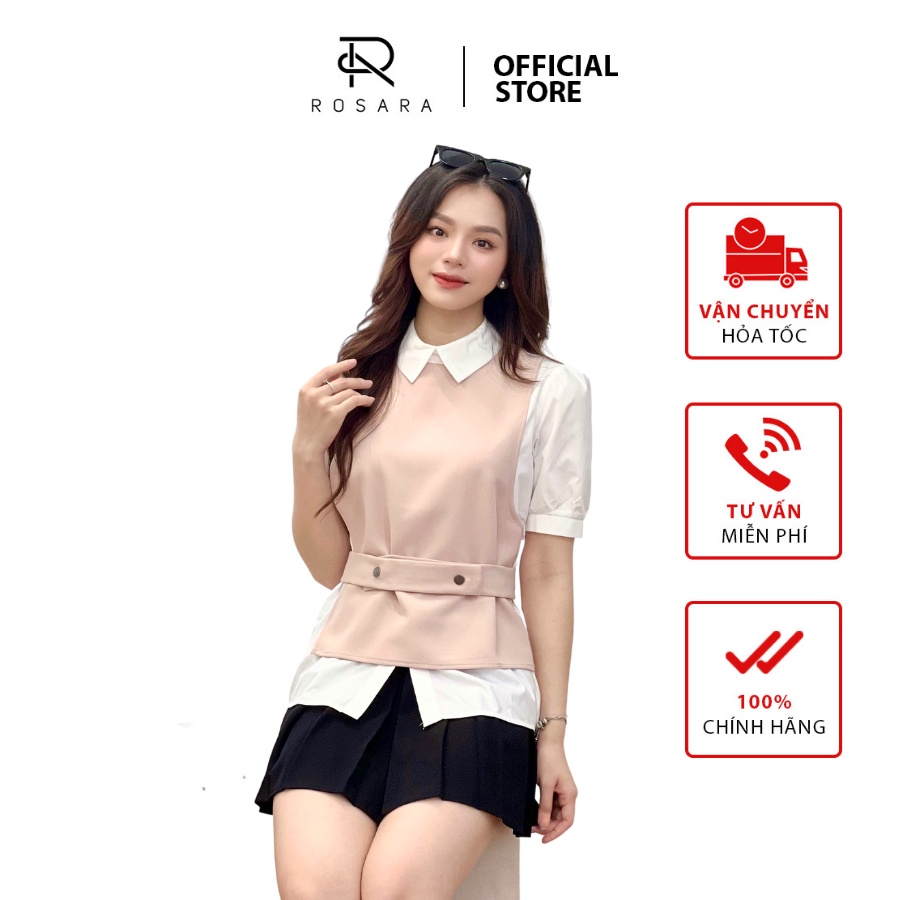 Áo sơ mi thời trang công sở nữ trắng kèm yếm Rosara G19