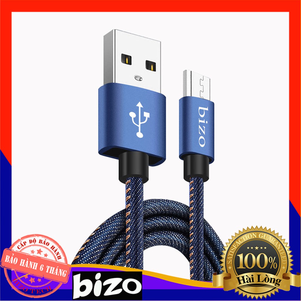 Dây sạc nhanh Bizo cho samsung, cáp sạc nhanh bọc vải dù DENIM siêu bền Bizo Z12, 5V - 2,4A, oppo,vivo,xia