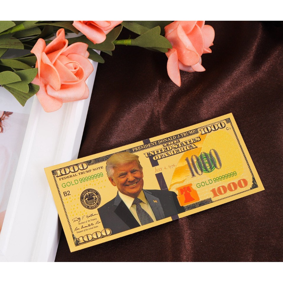 Tờ tiền lưu niệm Tiền 1000 USD tổng thống Donald Trump bằng plastic seri siêu VIP 99999999