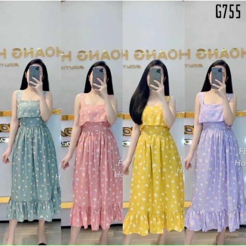 Đầm hoa cúc nhí buộc nơ lưng