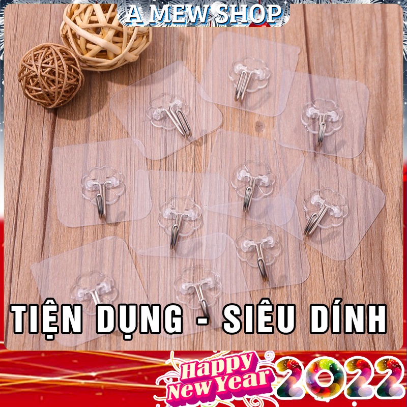 [Mua 10 tặng 2]Móc Dán Tường Siêu Dính Trong Suốt Chịu Lực Tốt Treo Tường Chắc Chắn 6x6 cm