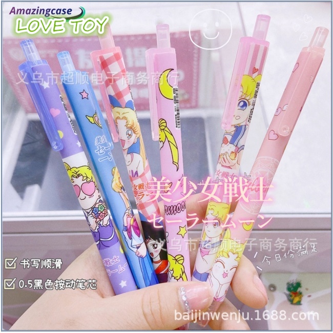 Set 6 Bút Mực Gel Hình Thủy Thủ Mặt Trăng Màu Đen Dễ Thương Cho Học Sinh
