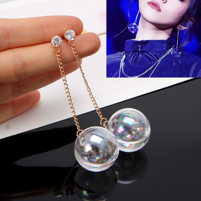 Khuyên tai quả cầu thủy tinh trong suốt cho nữ