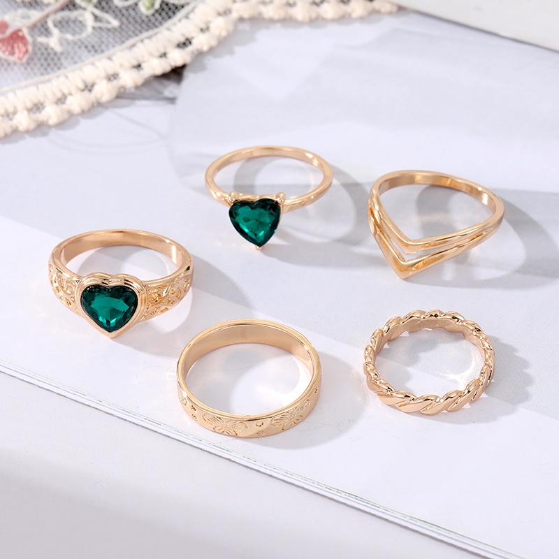 Set 5 Nhẫn Đính Đá Phong Cách Retro