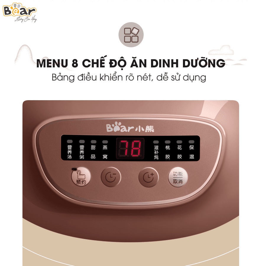 Nồi Nấu Chậm Thố Đất Tử Sa Bear 2,5L Đa Năng Nấu Cháo, Chưng Yến DDZ-C25R6 - Hàng chính hãng, bảo hành 18 tháng